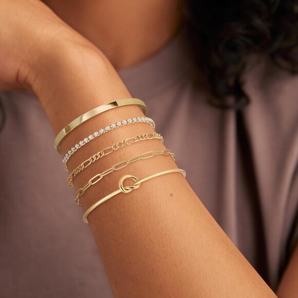 14K Real Gold-D Plated Bangle Cuff Non Tarnish Trendy Stack Bracelets for Women - Picture 4 of 7